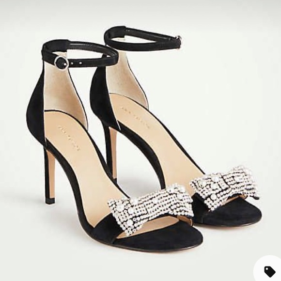 Ann Taylor Shoes - NWOT Black Ann Taylor Reagan Pearlized Crystal Bow Suede Sandals Size 8
